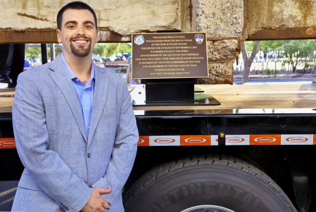 Stephen Siller has been touring the United State with a 17,000 pound, 21 foot steel beam from the North Tower to help educate the next generation about the tragedy. (T2T Steel Across America)