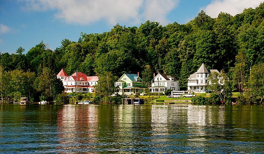 Homes along Tupper Lake, New York.