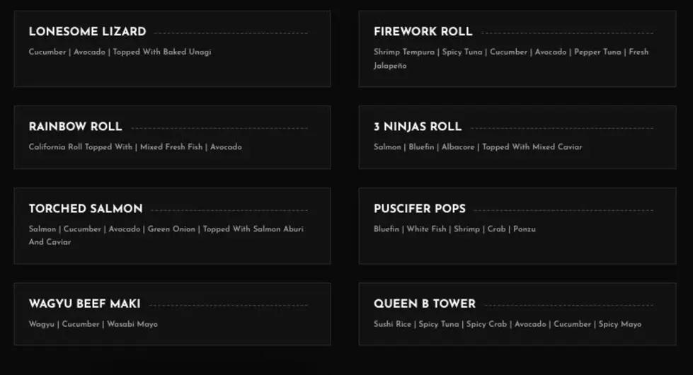queen b sushi signature list