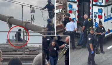 Woman rescued by NYPD as she was about to jump off Brooklyn Bridge: video