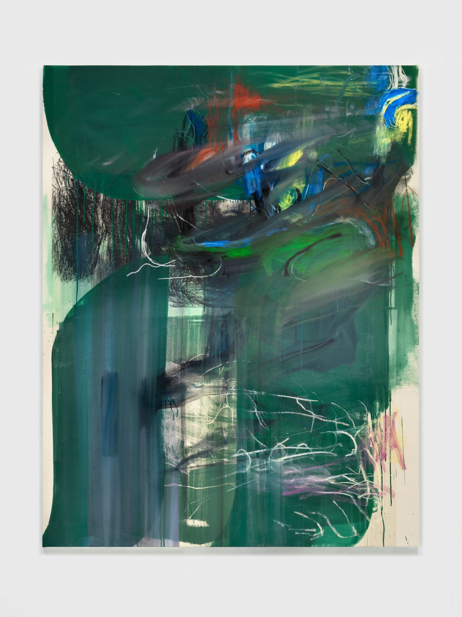 Boy let dog out by painter and artist Rita Ackermann for her solo gallery show at Hauser & Wirth in New York City (NYC).