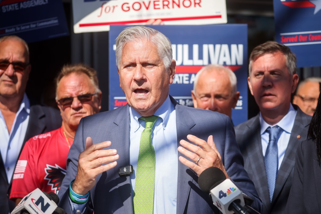 Bruce Blakeman, Nassau County executive and Republican gubernatorial candidate for New York, speaks at a campaign event.