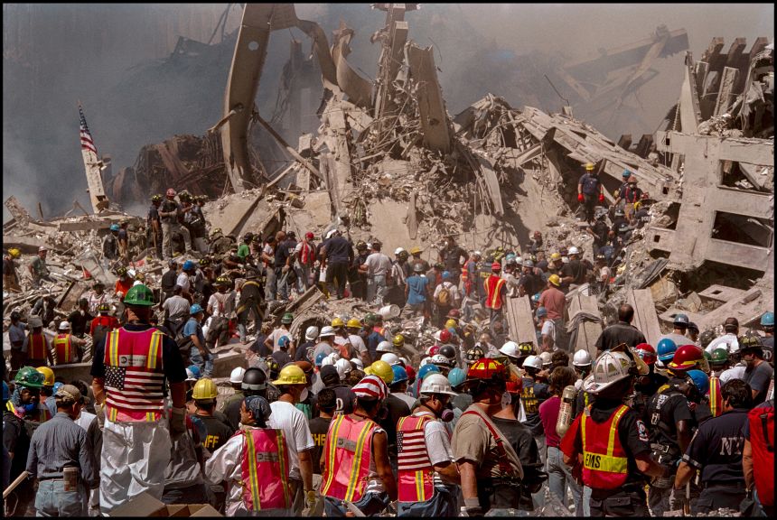 Workers spent time clearing the dust and debris around Ground Zero in the weeks after the attacks.