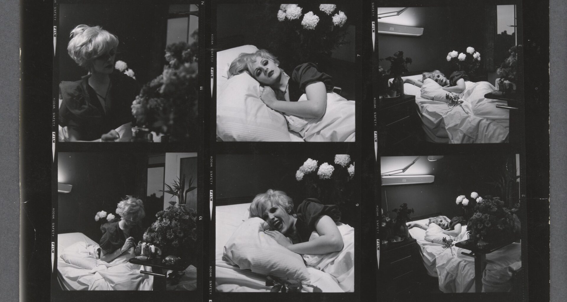 Peter Hujar, Candy Darling in room 1423, Cabrini Health Care Center, 1973. Job 587, 6 sheets; contact sheet, 11 × 8 ½ inches. © The Peter Hujar Archive/ Artists Rights Society (ARS). Courtesy Fraenkel Gallery, San Francisco and Ortuzar, New York.