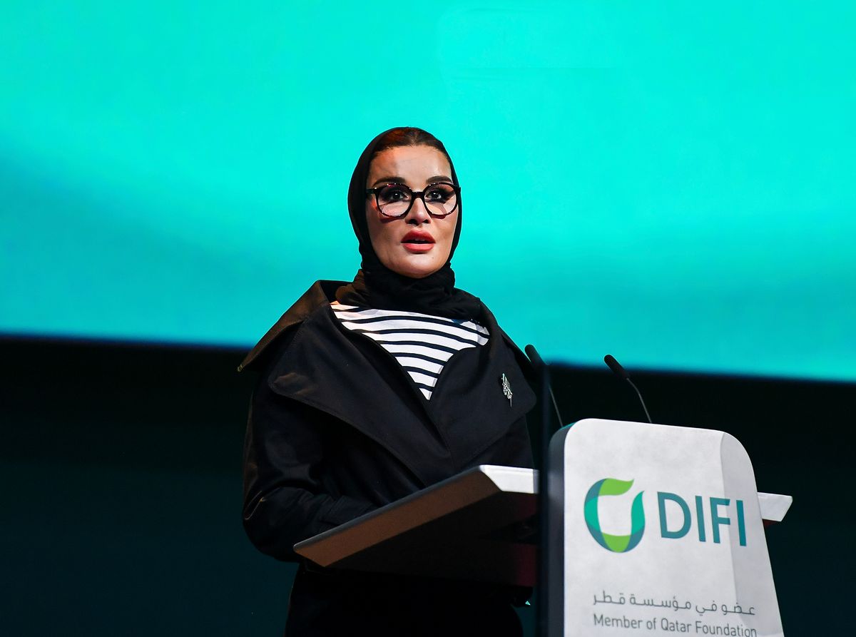 Sheikha Moza bint Nasser, Chairperson of Education Above All Foundation and UN SDG Advocate, speaks during the opening session of the International Year Of The Family Conference at Qatar National Convention Centre in Doha