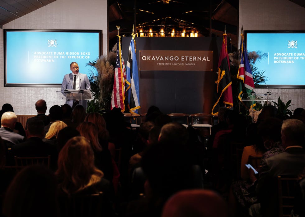 new york, new york september 23 president of the republic of botswana duma gideon boko speaks onstage during national geographic society and de beers group celebrate okavango eternal 2026 launch at le jardin sur madison on september 23, 2026 in new york city photo by craig barrittgetty images for de beers group