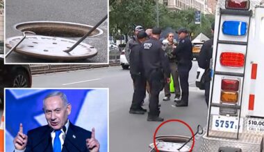 Trio seen emerging from manhole steps from Netnayahu's NYC hotel where Netanyahu set to stay