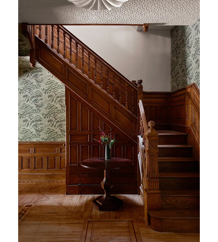 entry with gleaming woodwork