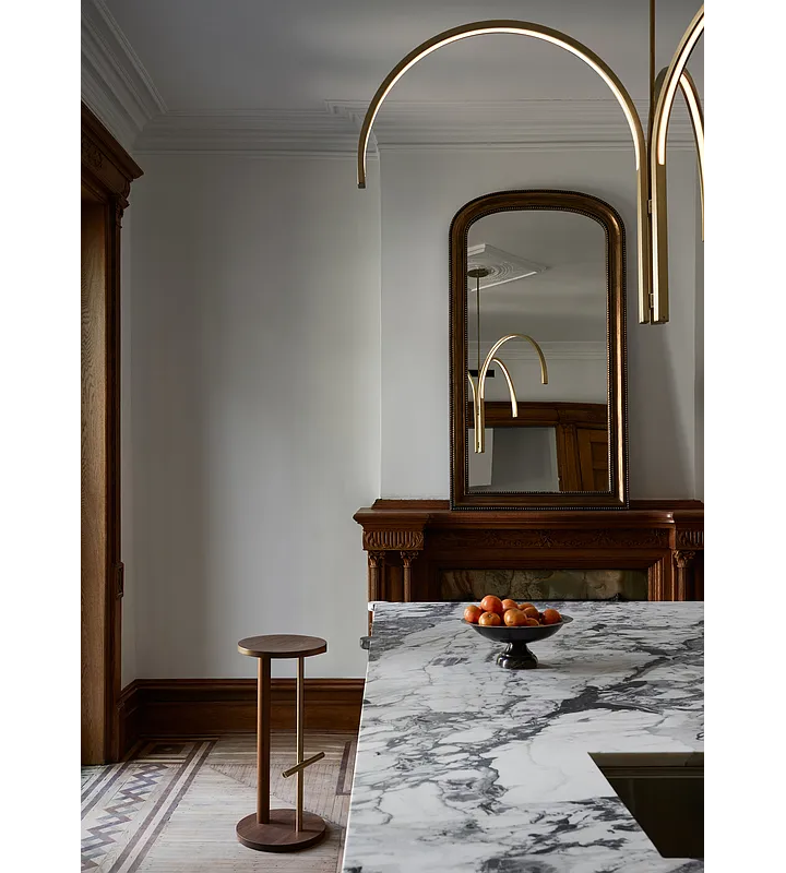 kitchen with marble mantel