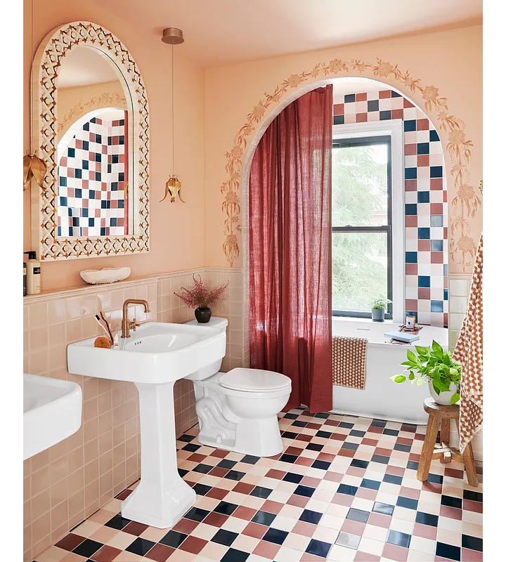 bath with colorful tile