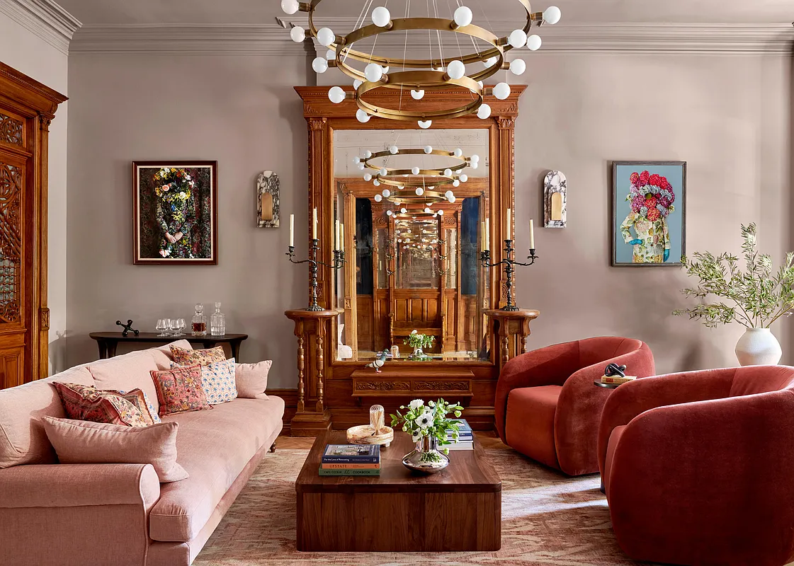 parlor with mirror