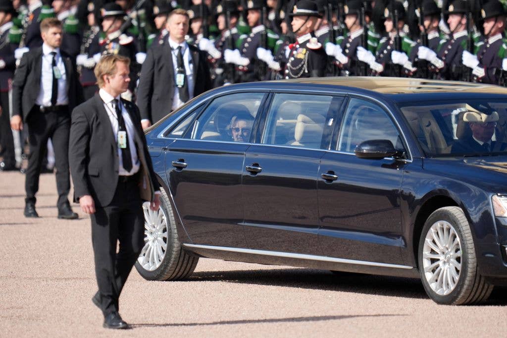 Queen Sonja of Norway is seen as The coffin of His Majesty King Harald V is transported from the Royal Palace to Oslo Cathedralduring the funeral of King Harald V of Norway on September 09, 2026 in Oslo, Norway. 