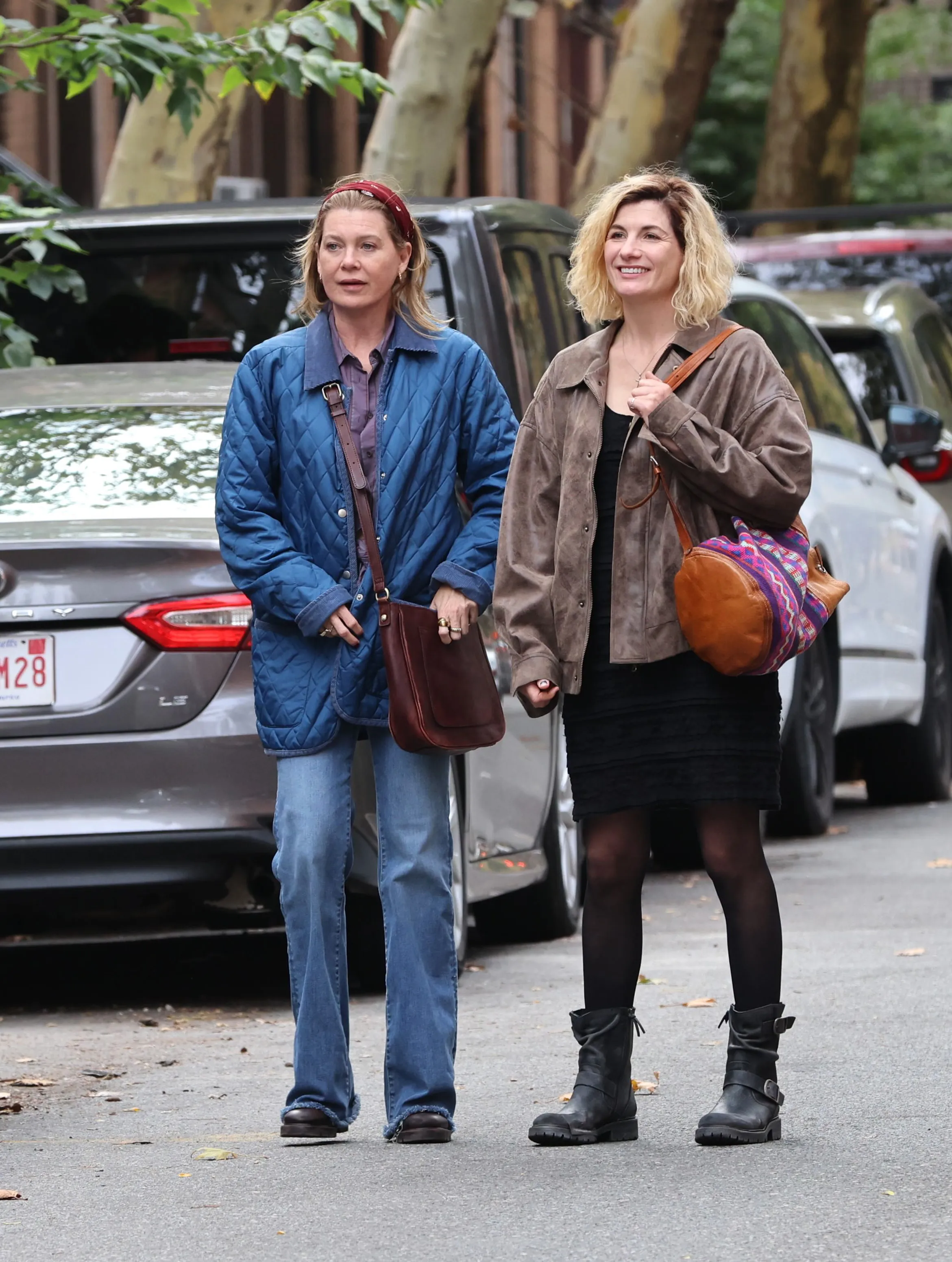 Ellen Pompeo and Jodie Whittaker on set in Downtown Brooklyn.