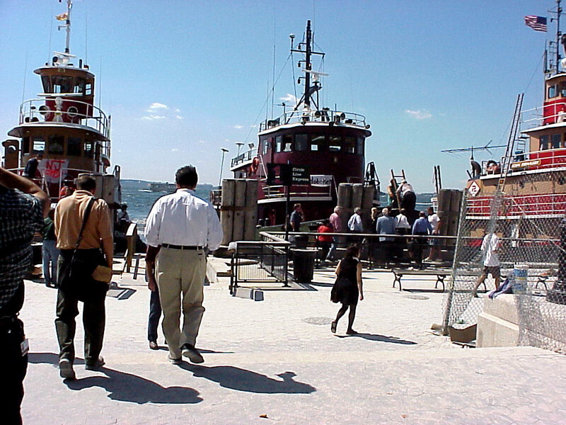 Tugs lined up at Battery Park during the September 11 evacuation