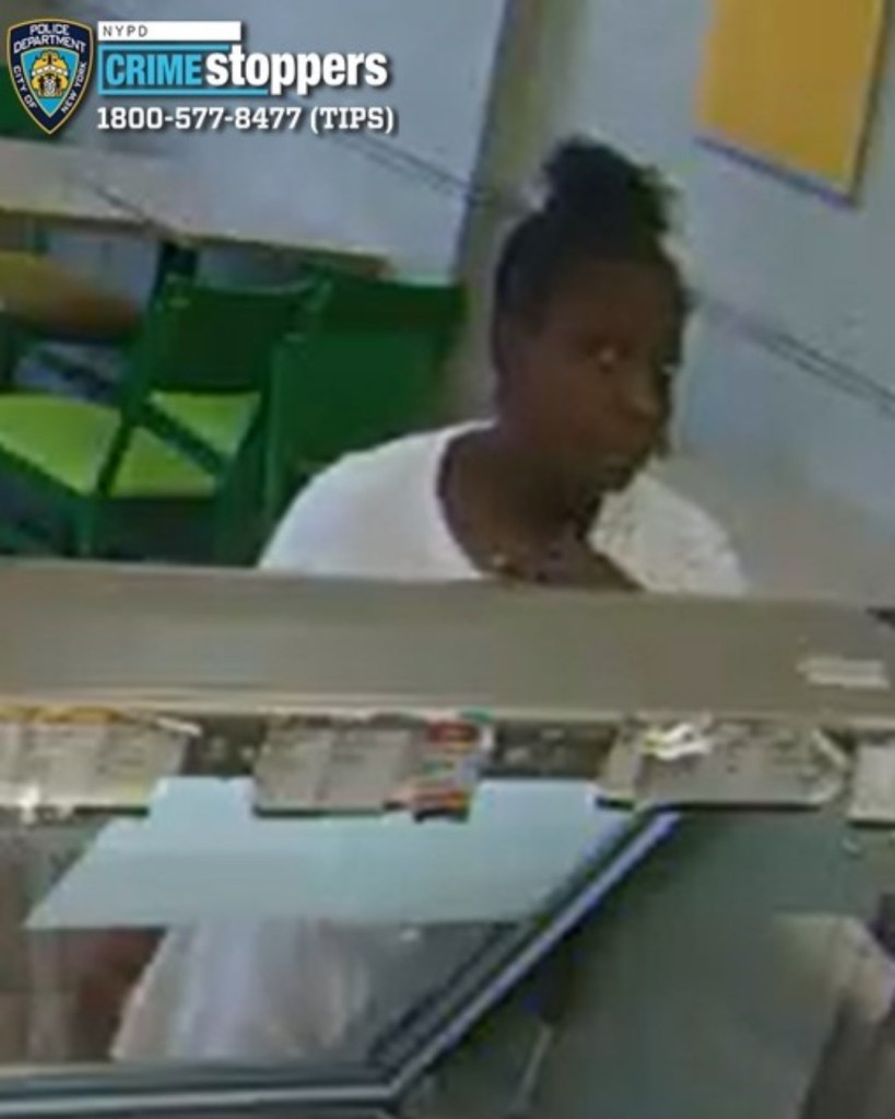 Surveillance image of a woman wanted for attempted kidnapping in Brooklyn.