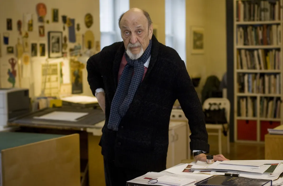 A 2014 photo of Milton Glaser in his New York City studio