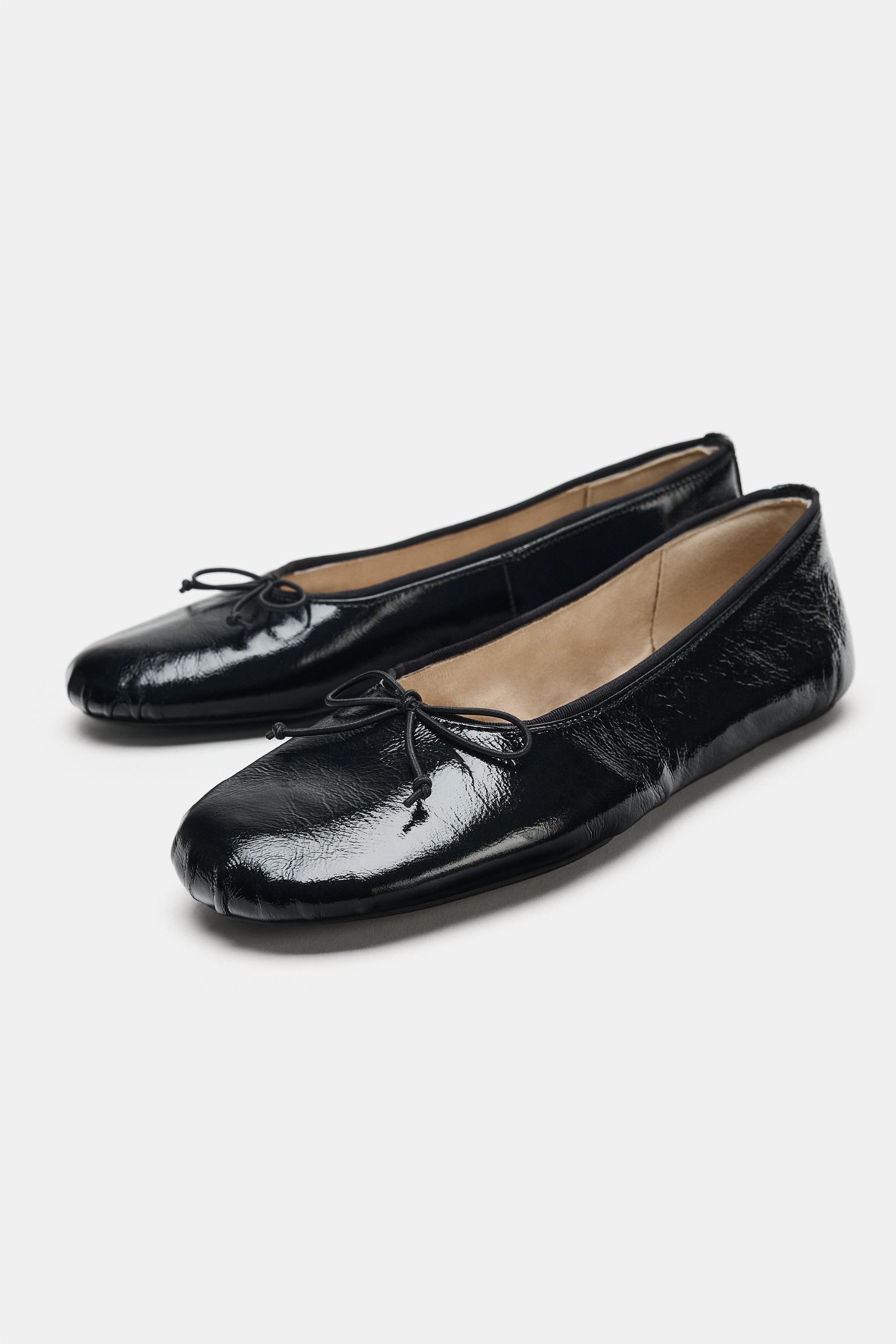 Leather Bow Ballet Flats - Black - 5