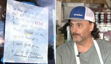 'Don't cry. Eat': Bronx pizzeria owner's sign for people eating out of his trash goes viral
