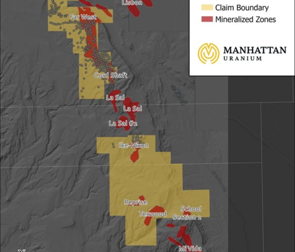 Manhattan Uranium Identifies 3.70% eU3O8 over 5.2 ft in Compilation of 499 Historical Drill Holes at Lisbon Valley, Utah