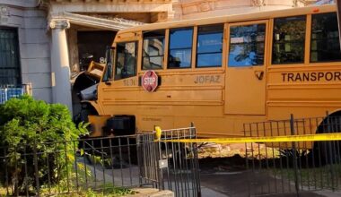 Video: School bus slams into New York City residential building