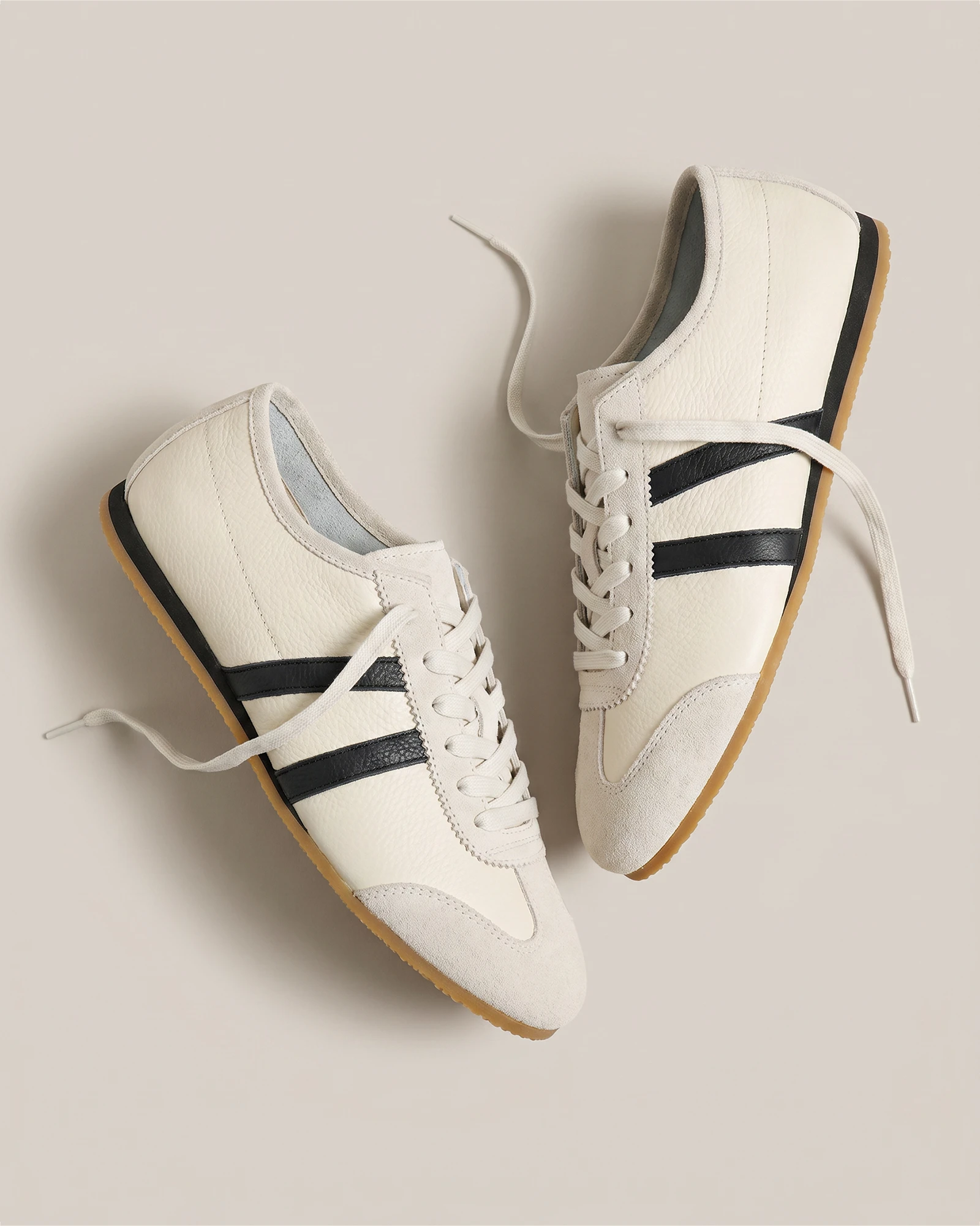 Italian Leather &amp; Suede Low Profile Sneaker in Birch