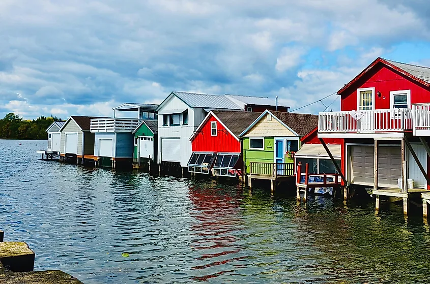 Historic boathouses on Canandaigua Lake, New York