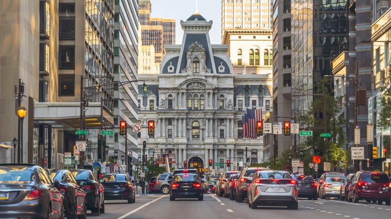Traffic moving through downtown Philadelphia