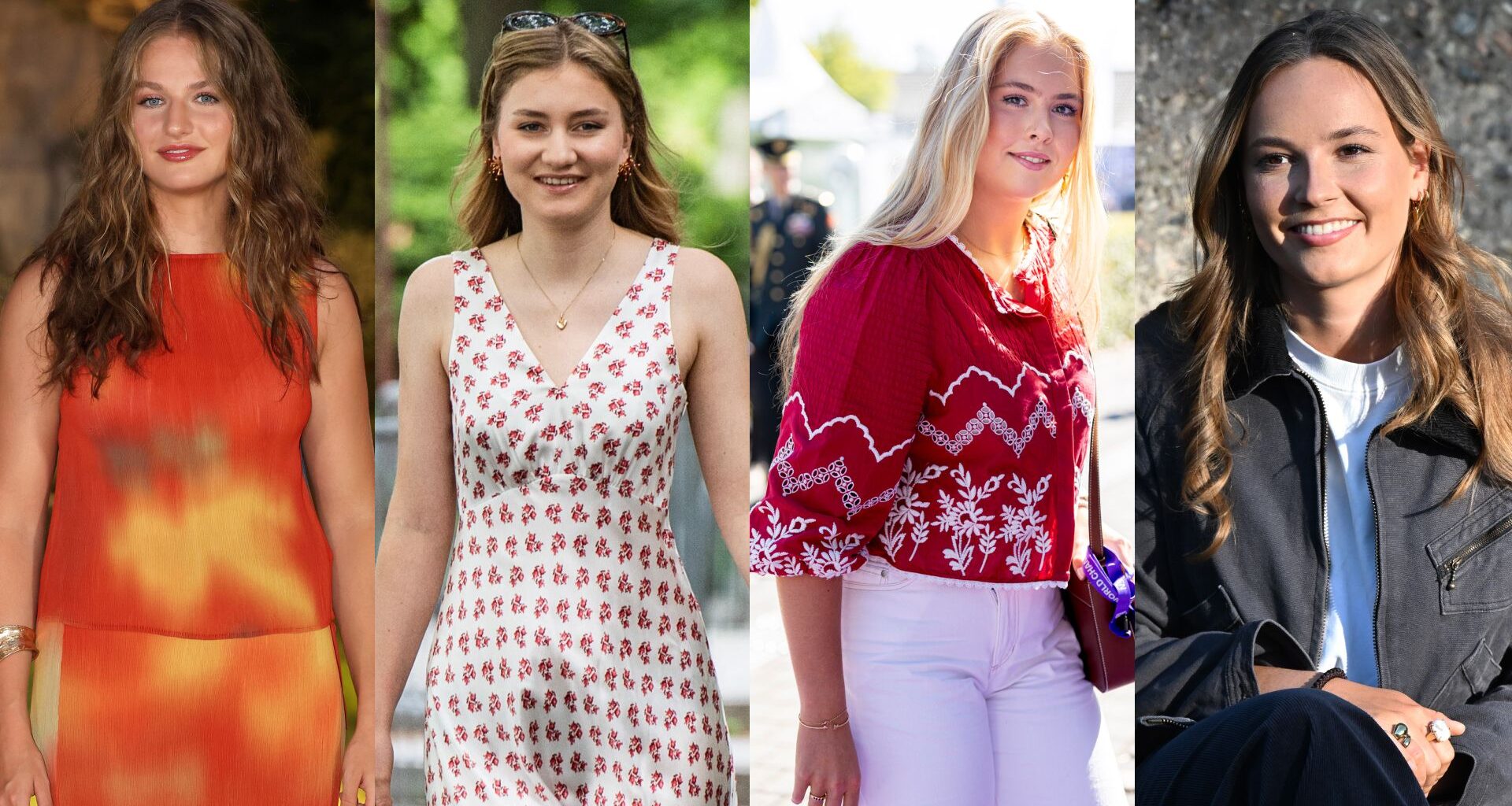 A four split image of Princess Leonor, Princess Elisabeth, Princess Catharina-Amalia and Crown Princess Ingrid Alexandra