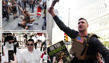 Punches fly during far-right activist Jake Lang’s ‘Crusader March’ outside NYC City Hall with at least 1 arrested