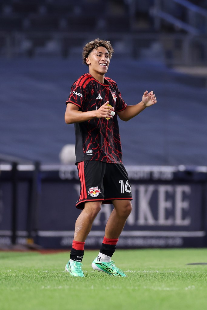 Julian Hall of the New York Red Bulls celebrates after his second half goal against New York City Football Club.