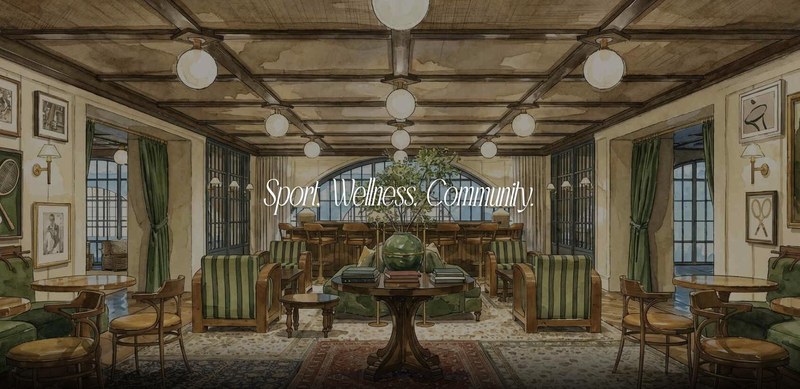 Architect's rendering of the lounge at Kings Athletic Club, 43 Clark Street, Brooklyn Heights
