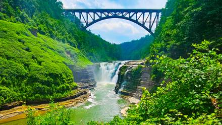 Bridge and waterfall in Letchworth State Park