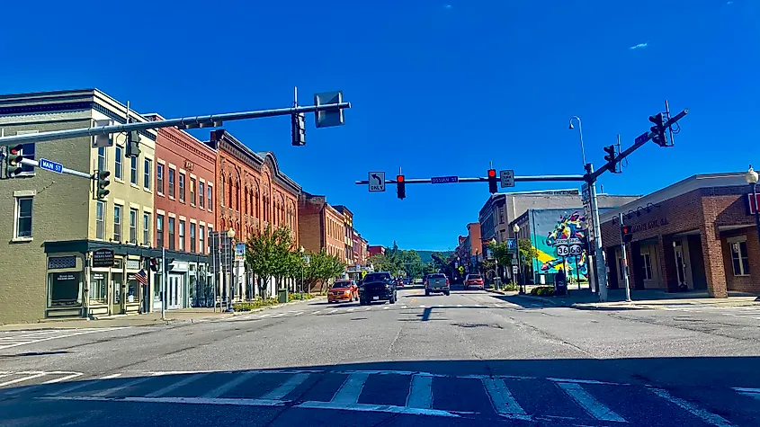 Main Street in Dansville, New York, on a clear day