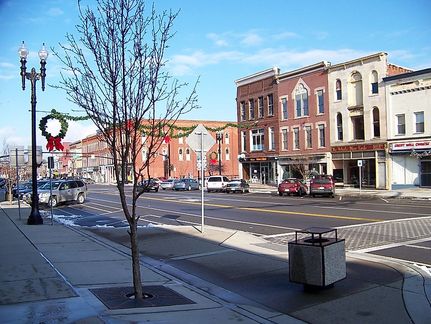 Main and Center Street junction in Medina, New York