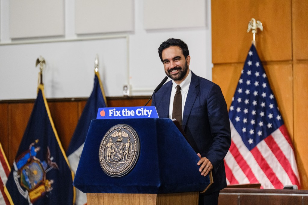 Zohran Mamdani at a press conference regarding a fast track program for emergency housing court cases.