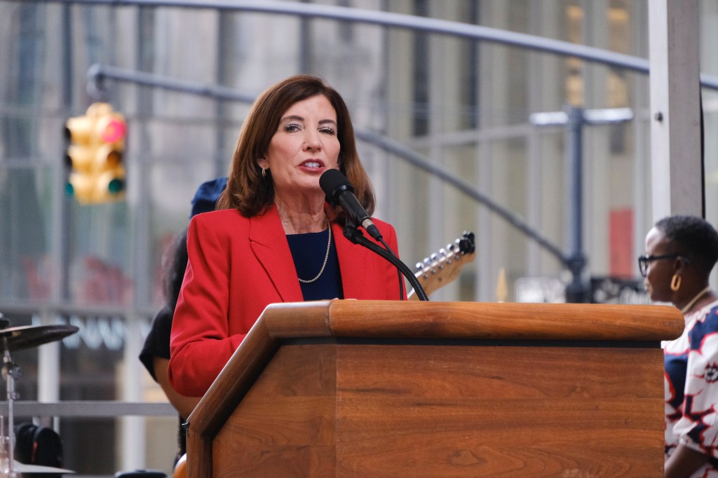 Kathy Hochul speaking at the "Our City, Our Fight, Our Future: Labor Day Rally & March."