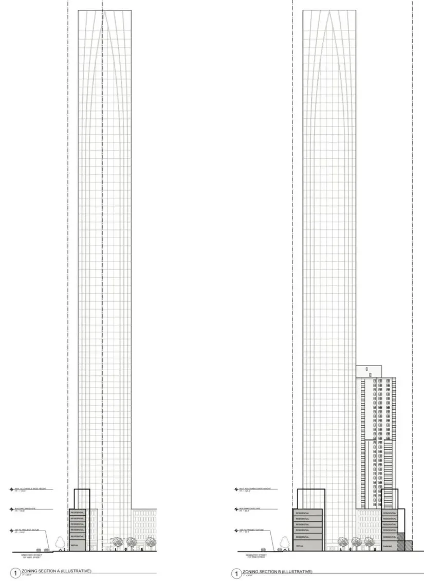 Zoning sections illustration for 310 Greenwich Street developments.
