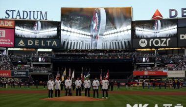 The game between the New York Mets and the New York Yankees at Yankee Stadium in the Bronx, New York..
