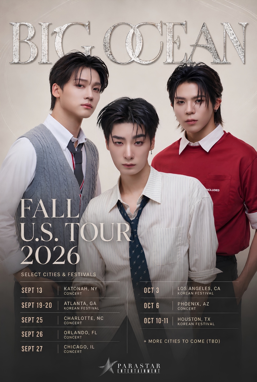 Promotional poster for "Big Ocean US Fall Tour 2026" (Parastar Entertainment)