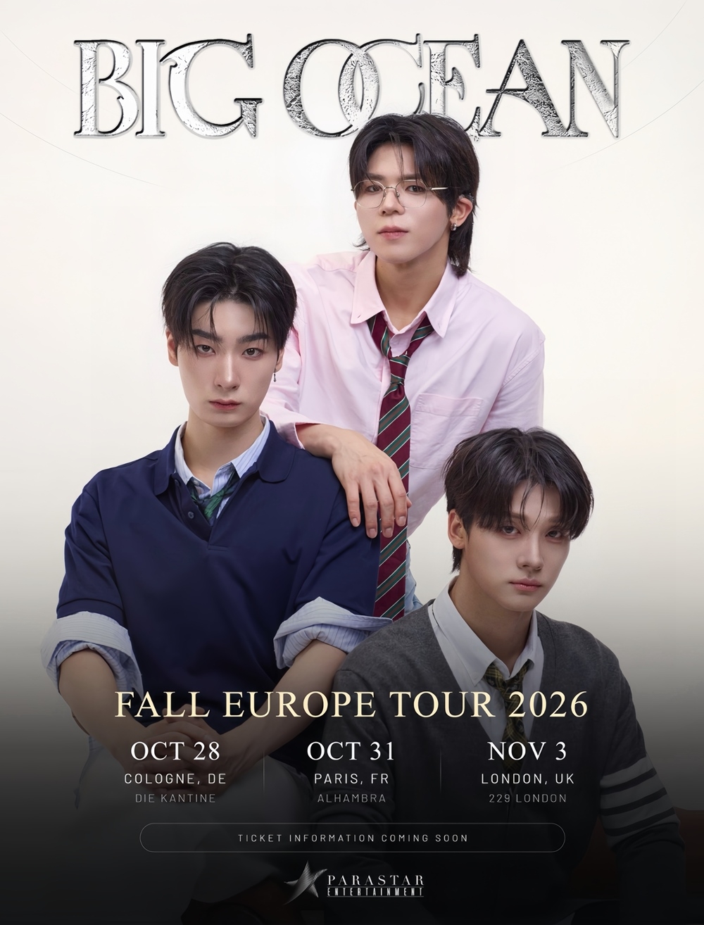 Promotional poster for "Big Ocean Europe Fall Tour 2026" (Parastar Entertainment)