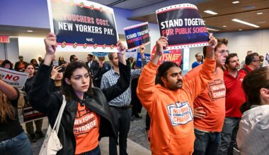 Hundreds of labor, education, parent and civil rights advocates gathered in Manhattan to call on Gov. Hochul to reject the federal private school voucher program and protect funding for New York’s public schools.
