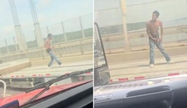 NYC daredevil Arnesia Crawford dances on flatbed truck over George Washington Bridge