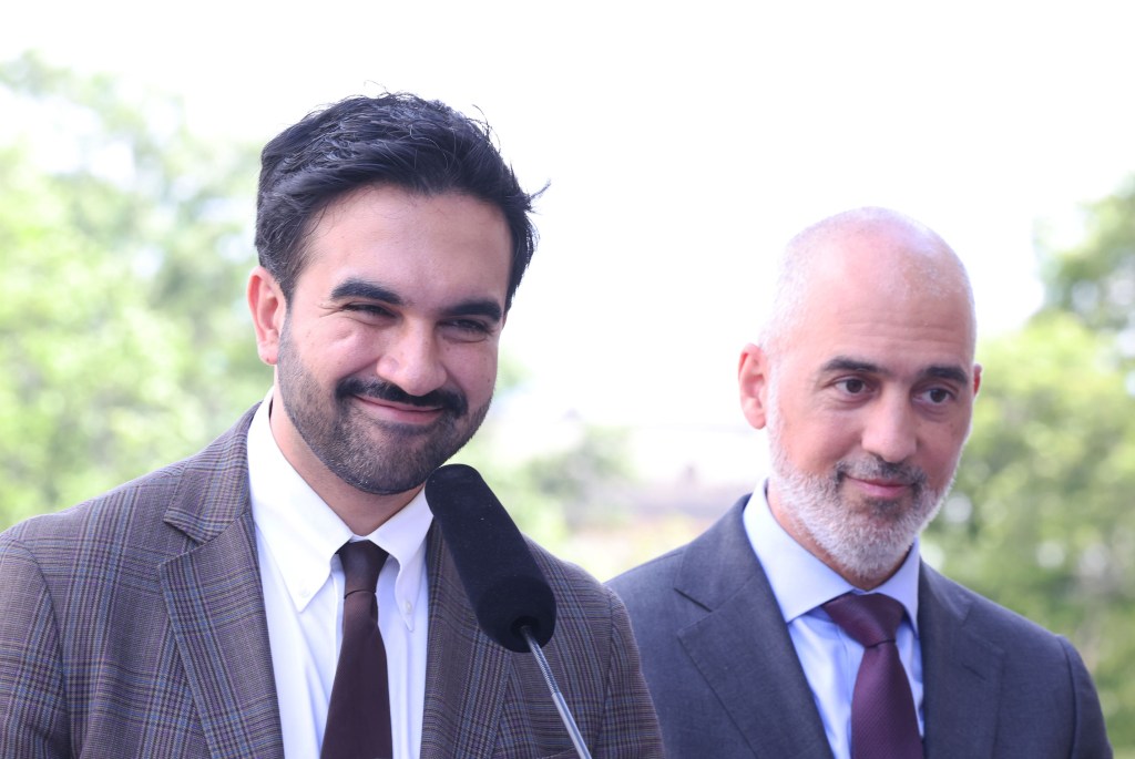 NYC Mayor Zohran Mamdani and Chief Council Ramzi Kassem at a security briefing.