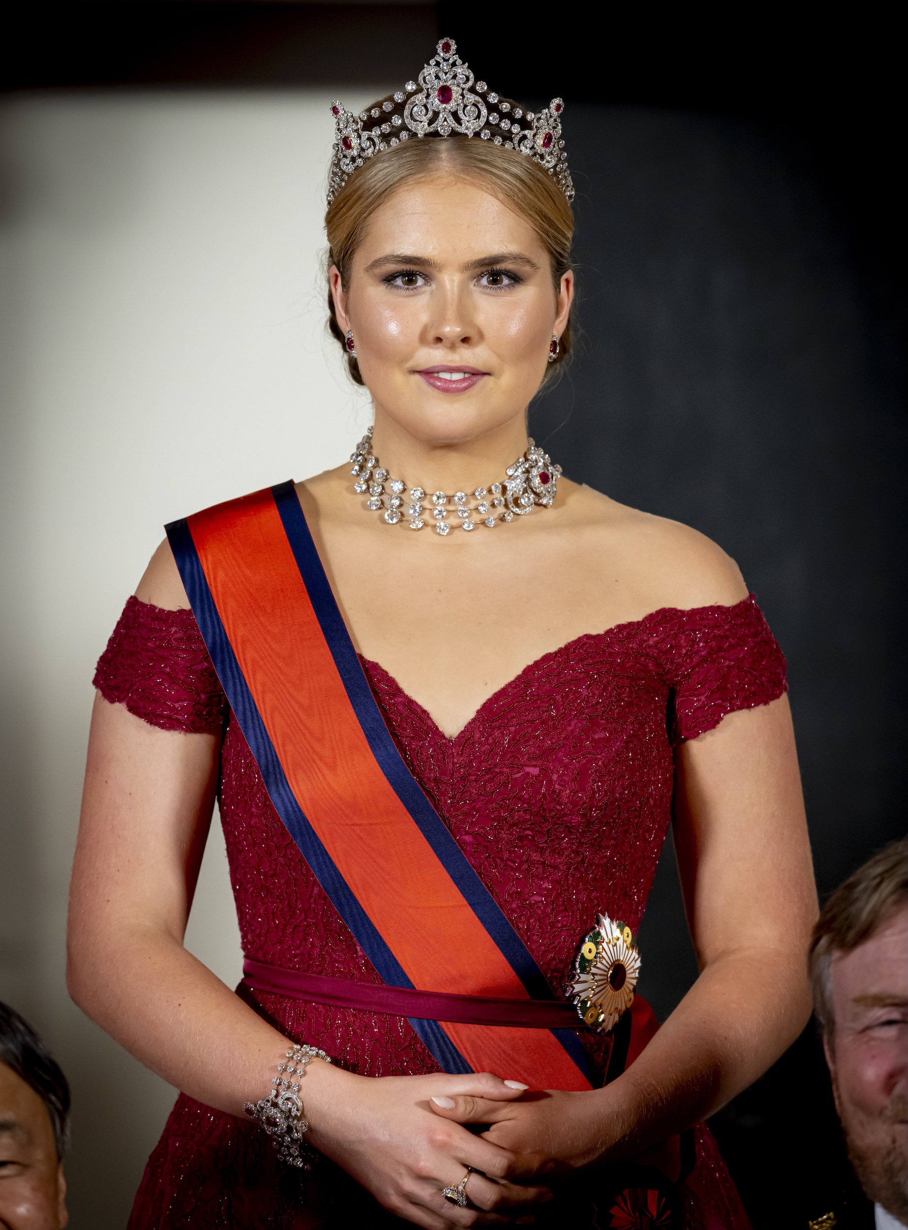 Princess Catharina-Amalia in a red gown and tiara