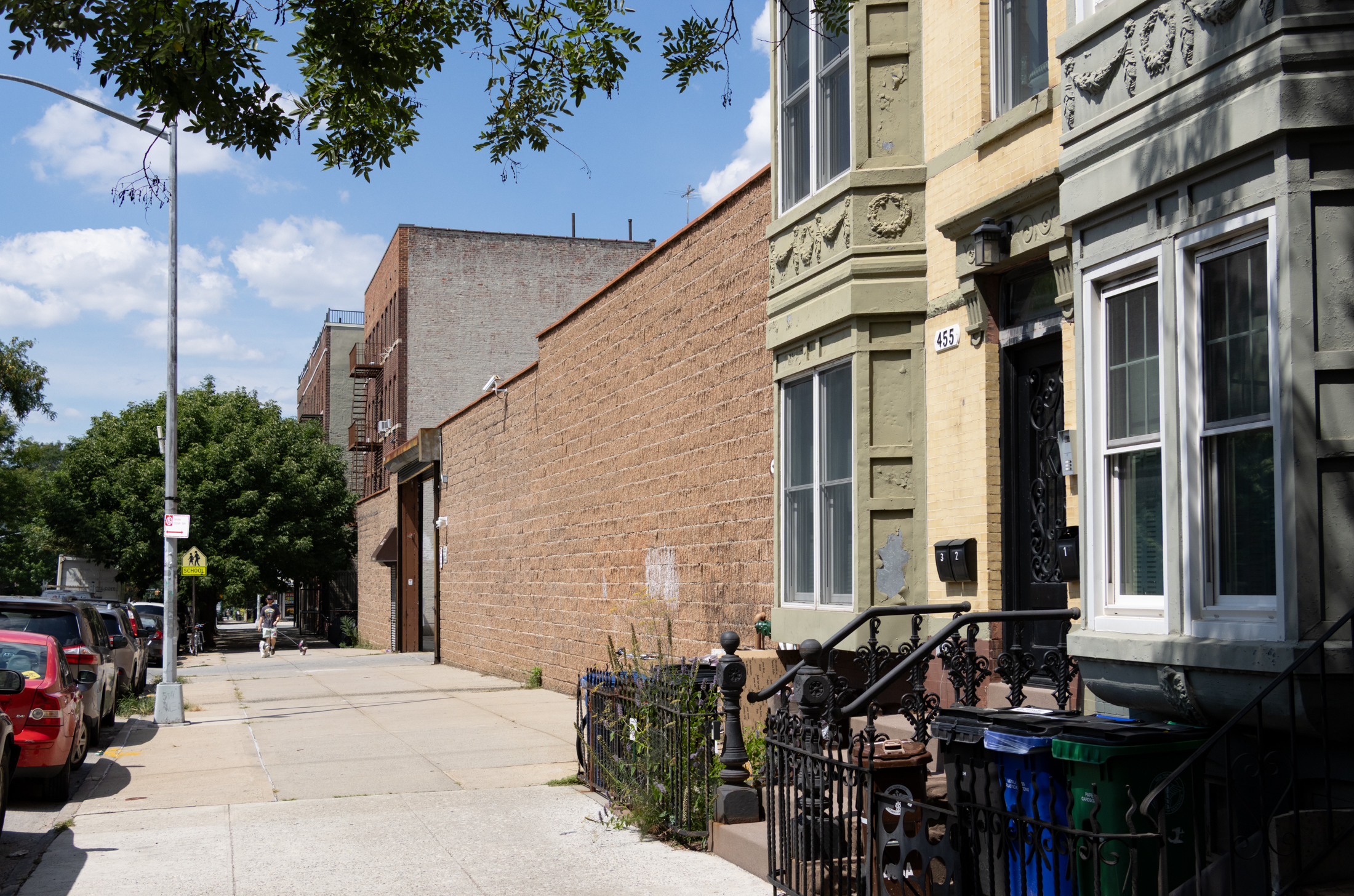 row houses and an industrial site