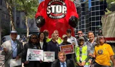 PEF Rally Calls out Bullying at Department of Financial Services in NYC