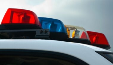 Close-up of the colorful lights on top of a police vehicle.