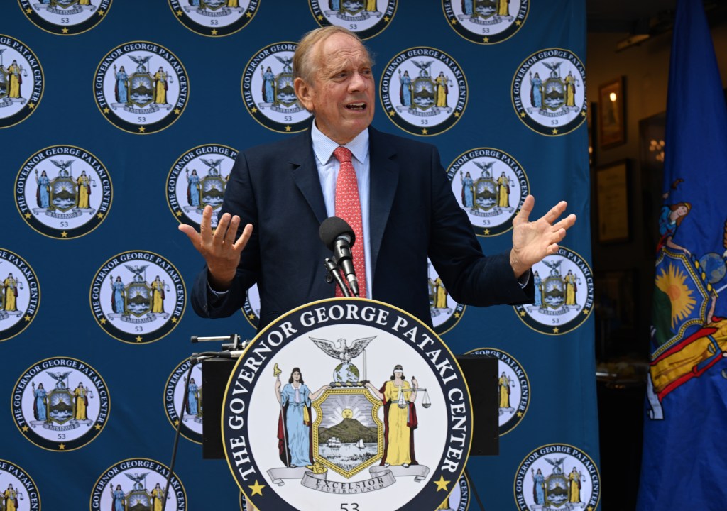 Former Governor George E. Pataki speaks at the dedication and ribbon-cutting ceremony for the Pataki Center in Albany, N.Y.