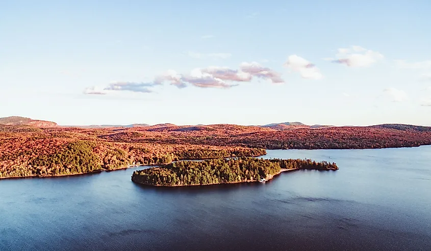 Aerial view of Schroon Lake in the Adirondack Mountains, upstate New York.
