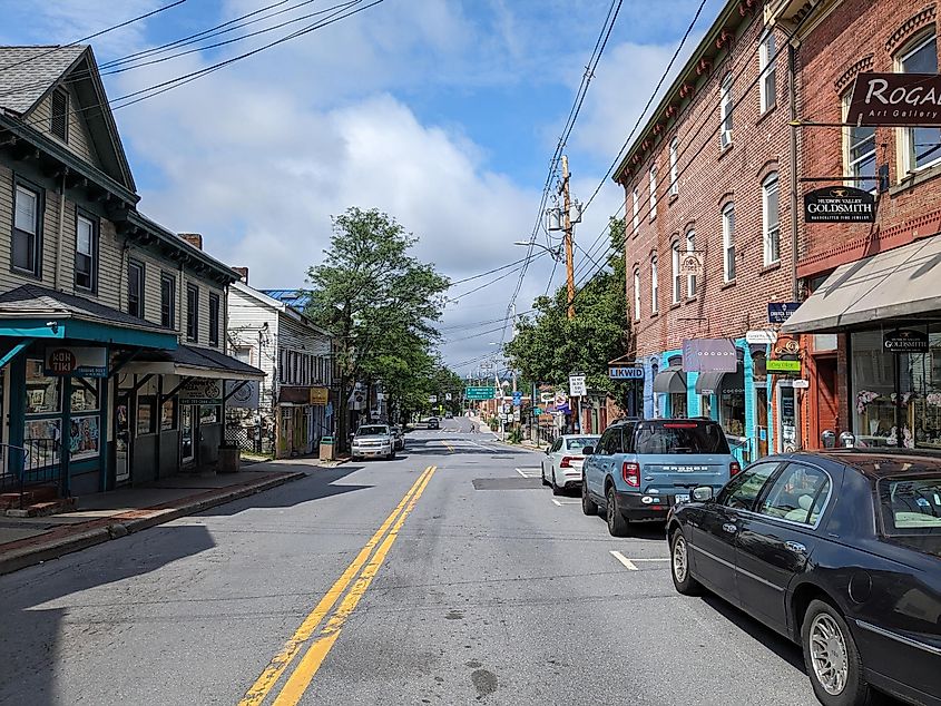Summer street scene in downtown New Paltz, New York